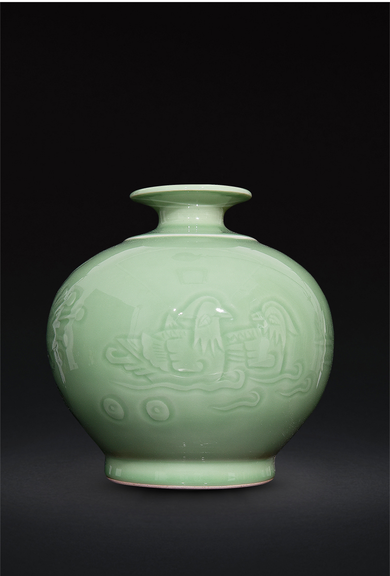 Jingdezhen ceramics shadow blue vase peony Chinese wine sitting room porch home decoration carving gifts furnishing articles