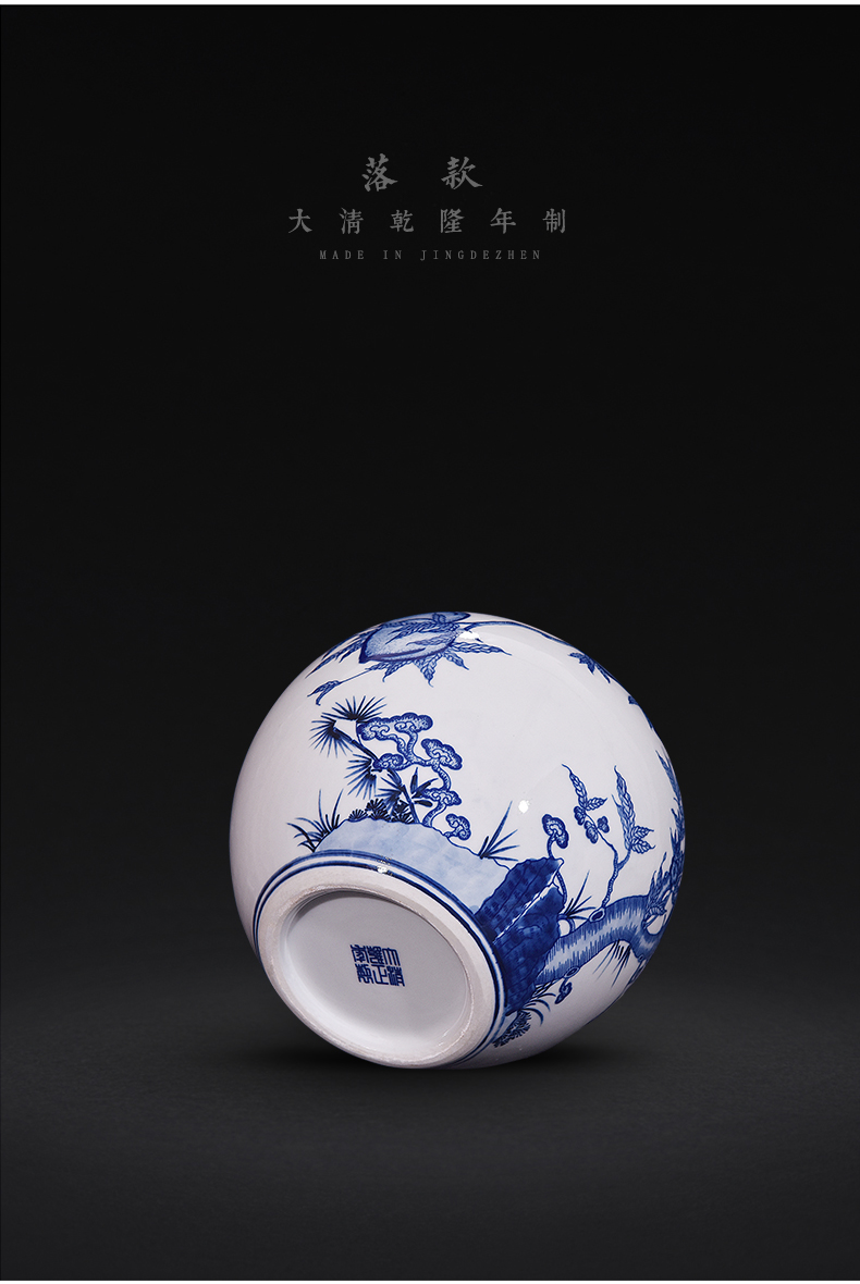 Jingdezhen blue and white wufu ceramics hand - made flat peach pomegranate bottles of new Chinese style flower arrangement sitting room adornment handicraft furnishing articles