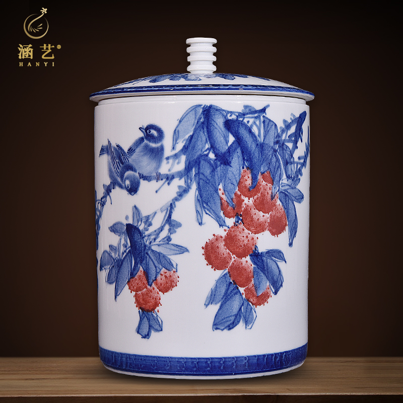 Jingdezhen ceramics hand-painted blue and white tea storage jar gift office home living room desktop decoration ornaments