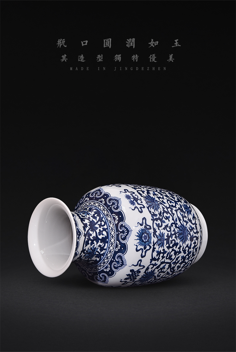 Jingdezhen ceramics hand - made antique blue and white porcelain vase sitting room place flower arrangement of new Chinese style decoration craft gift