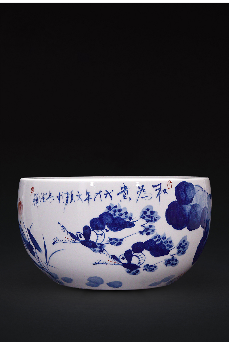 Jingdezhen ceramic hand - made blue harmony aquarium new sitting room porch decoration of Chinese style household furnishing articles