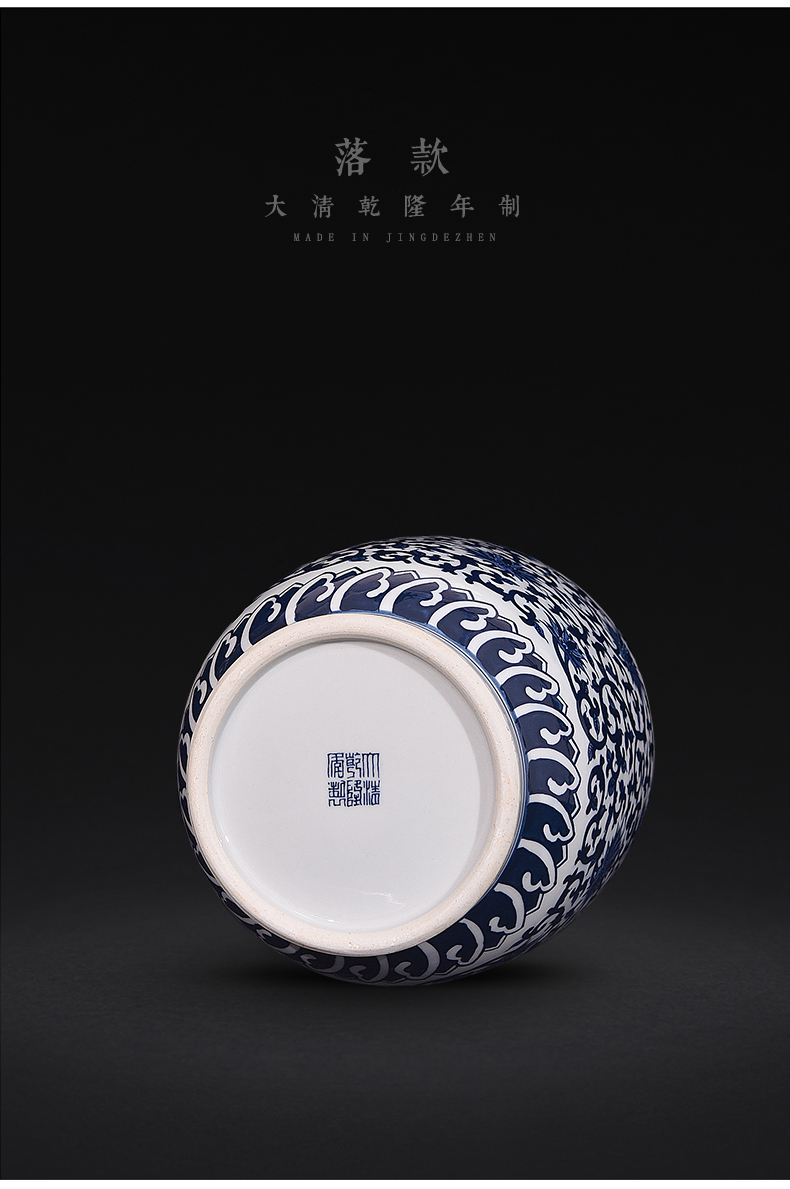 Jingdezhen ceramics hand - made antique blue and white porcelain vase sitting room place flower arrangement of new Chinese style decoration craft gift