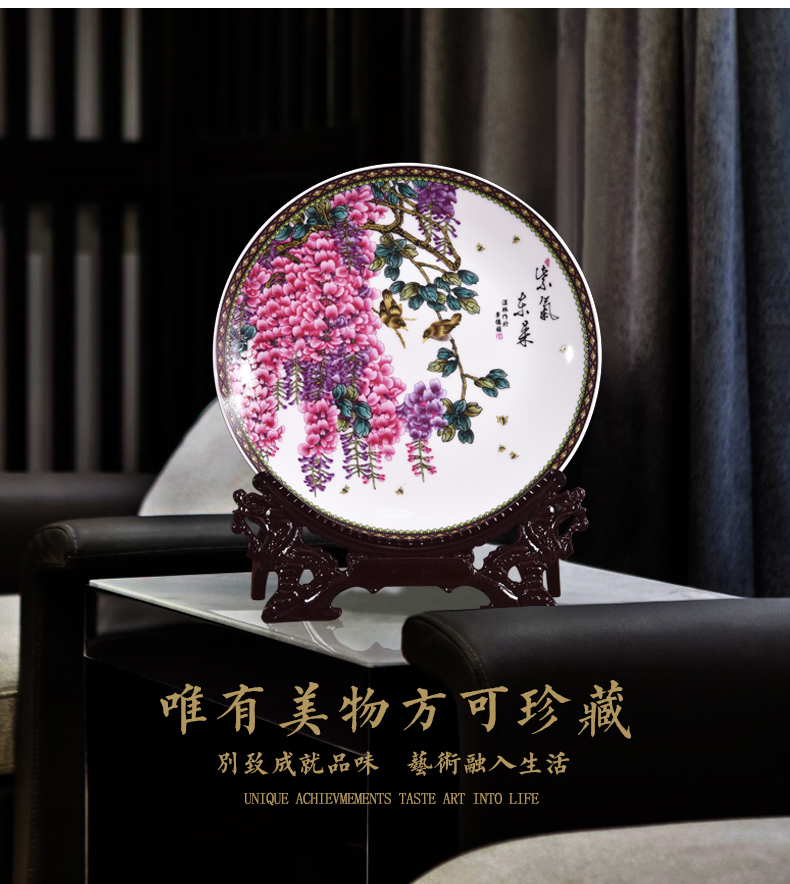 Jingdezhen ceramics powder enamel sabingga sukdun dergici jimbi decorative plate hanging dish sat dish sitting room adornment handicraft furnishing articles