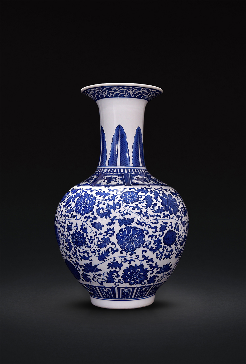 New Chinese style antique porcelain jingdezhen ceramic vase furnishing articles sitting room flower arranging qianlong blue and white porcelain decorative arts and crafts