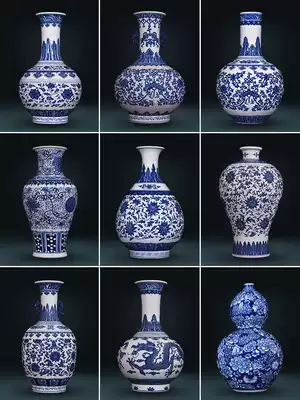 Jingdezhen ceramics Hand-painted antique blue and white porcelain vase flower arrangement living room Chinese decoration home TV cabinet ornaments