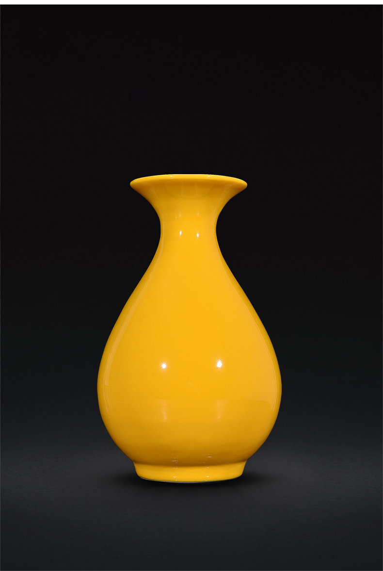 Jingdezhen ceramics all yellow glaze vase of modern Chinese wine household flower arrangement sitting room adornment handicraft furnishing articles