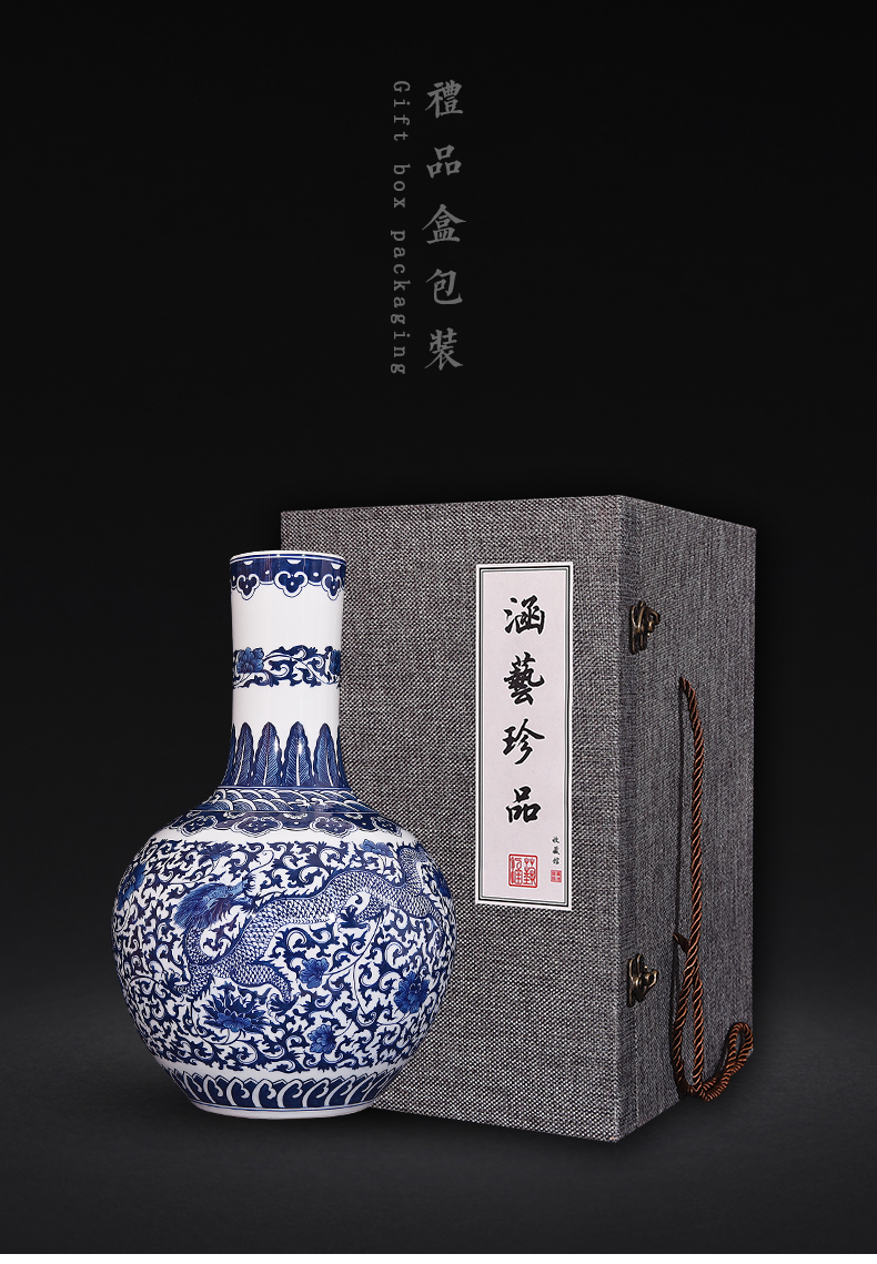 Jingdezhen ceramic hand - made porcelain bound branch longfeng large vases, new Chinese style flower arrangement sitting room adornment handicraft furnishing articles