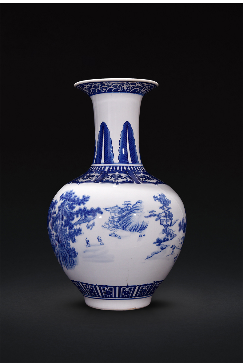 Jingdezhen ceramics archaize qianlong landscape of blue and white porcelain vases, flower arranging Chinese sitting room adornment handicraft furnishing articles