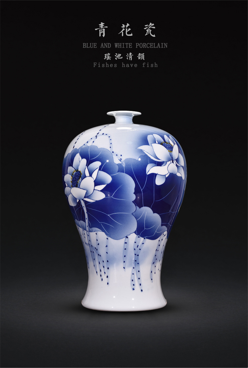 Jingdezhen blue and white lotus mei bottles of new Chinese style living room porch hand - made ceramics flower arranging decorative furnishing articles of handicraft