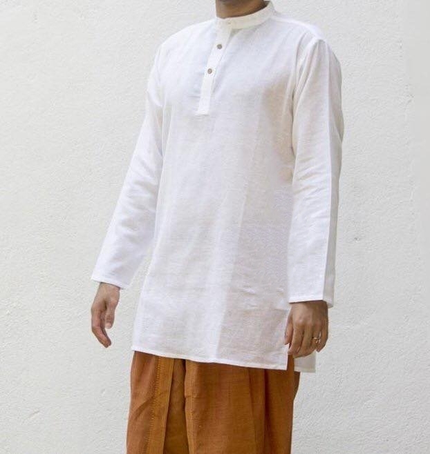 Yoga Barn/Indian Traditional Yoga Clothing for Men, White Cotton and Linen, Meditation, Kundalini, Hatha, Isha