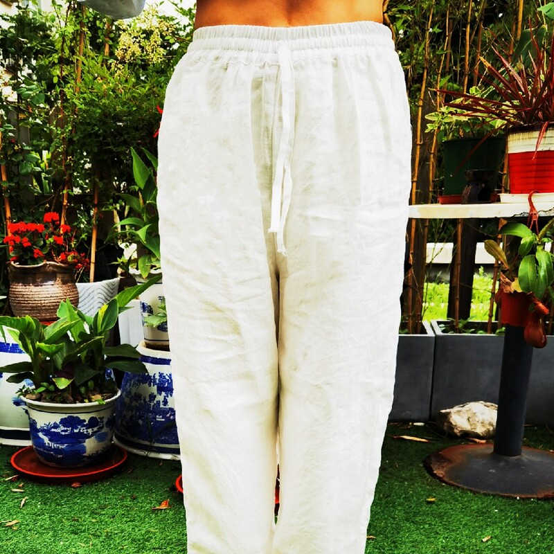 Yoga Barn/Cotton and Linen White Straight-Leg Yoga Pants Kundalini Meditation Casual Loose-Fit Women's Pants