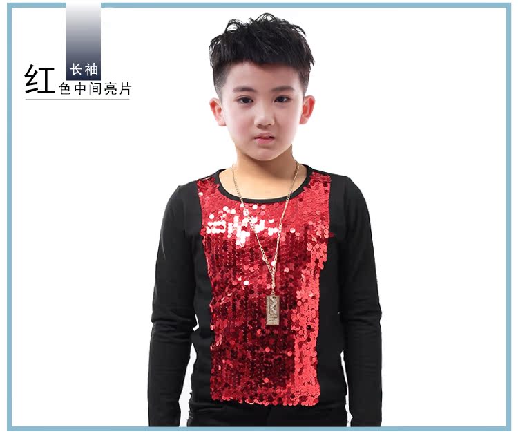 Nam trang phục sân khấu ca sĩ chủ trẻ em trang phục điệp khúc đen sequined vest T-Shirt boy trang phục