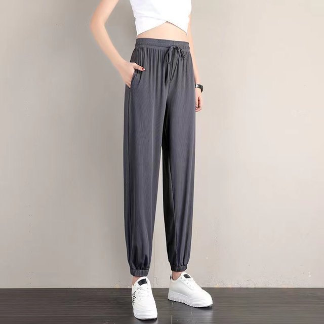 Ice Silk Pants Women's Summer Thin Style 2022 New High-waisted Loose Footwear Sports Pants Cool Anti-Mosquito Casual Pants Harem