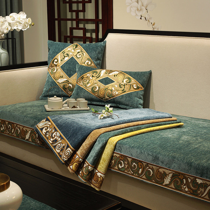 Chinese style sofa cushion 2022 new four seasons universal new Chinese style 123 solid wood furniture high-end non-slip cover customization