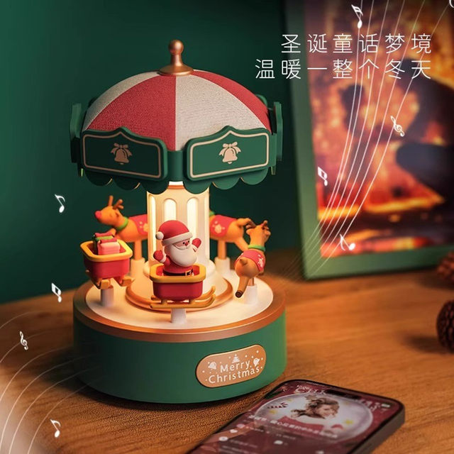 Christmas Gift Decoration Carousel Night Light Girl Children's Birthday Santa Claus Ornament Desktop Atmosphere Light