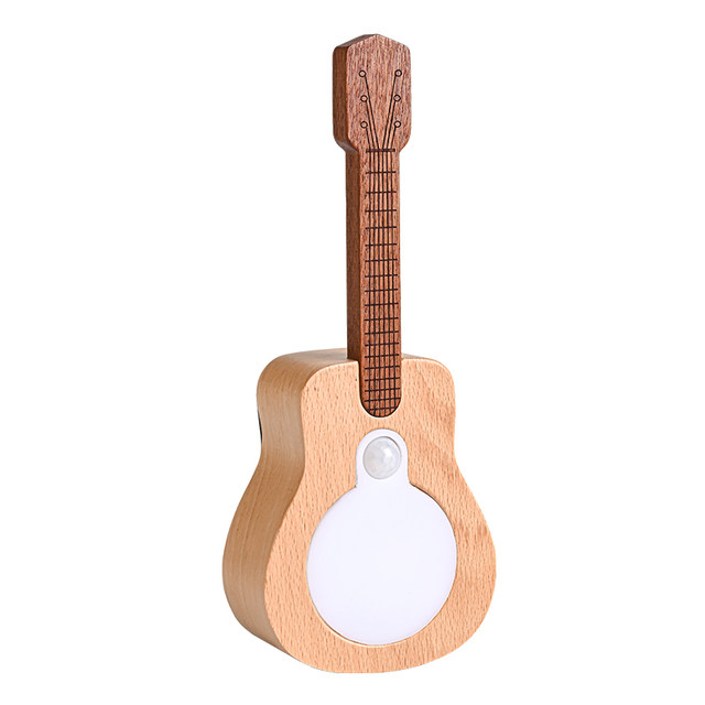 Creative Wooden Guitar Sensor Lamp Indoor Home Rechargeable Wall Lamp Rgb Colorful Atmosphere Desktop Ornament Creative Lamp