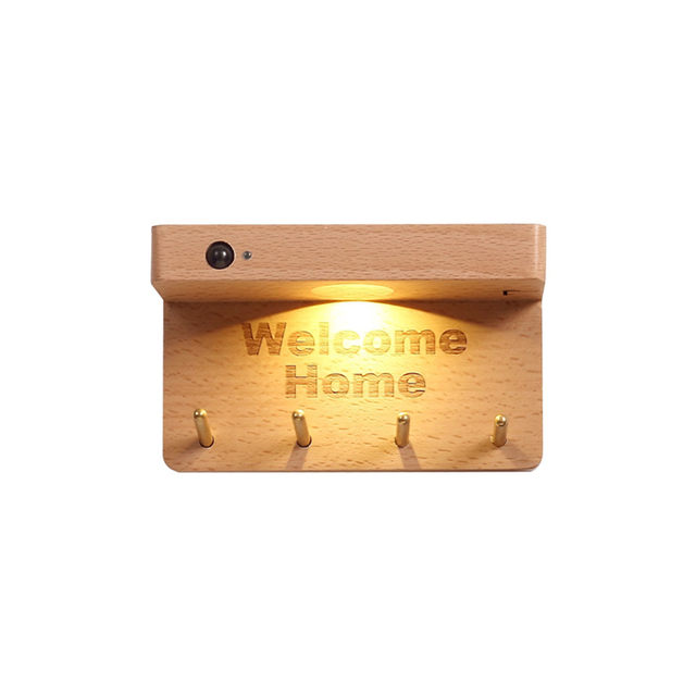 Great Entryway Garden Light, Motion Sensor Light, Wall Light, Solid Wood Night Light, Key Hook Storage Light, No Wiring Required