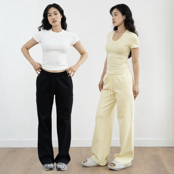 Ravehouse pear shape waist slender hips slim black yellow comfortable jelly cotton sweatpants long pants sweatpants