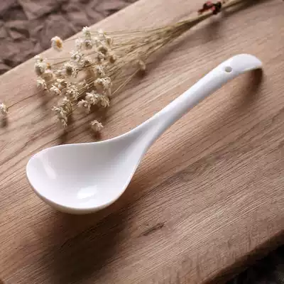 Ceramic large soup spoon Long handle creative pure white bone china Chinese and Korean big Gesheng soup spoon Spoon Porridge spoon Rice spoon