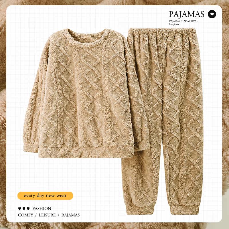 Autumn and winter coral fleece pajamas women's winter long-sleeved warm thickening plush plush cute flannel homewear suit