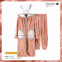 Sleeping Clothes Autumn Winter Cute Cartoon Teen Suede Coral Suede Student Thickened and Cavet Suit Nets Red-in Home Home Clothes