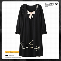 Long sleeves Princess Wind with chest Advances Pure cotton sleeping dress Lace Butterfly Knot Pregnant pregnant woman Spring and autumn Fat MM Home clothes can be worn outside