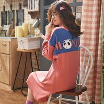  New night dress womens spring and autumn long-sleeved cotton pajamas womens summer Korean version plus fat loose long winter home clothes