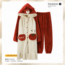 Coral Suede Pajamas Woman 2021 New Autumn Winter Sleeping Robes Long web Red Thickened Flannel home Clothing Sexy