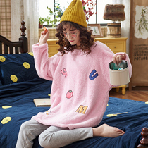 New pajamas womens coral velvet winter cute flannel thickened warm home clothes can be worn outside the suit autumn