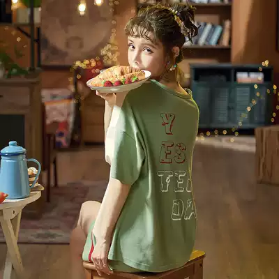 New Korean pajamas women's pure cotton summer thin short-sleeved suit casual pullover cotton loungewear summer