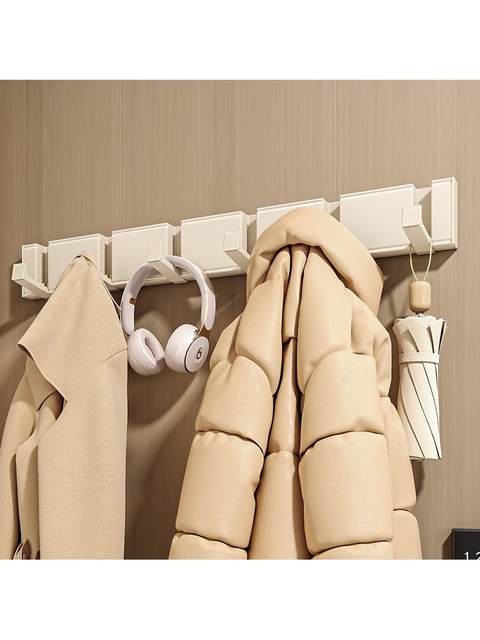 Milk White Door-Mounted Invisible Coat Hook, No-Drill Entryway Coat and Hat Hook, Bathroom Wall-Mounted Folding Hook