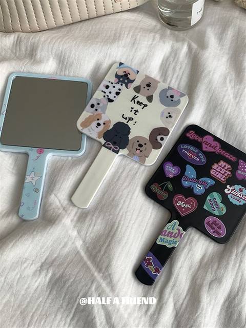 Retro ins Style Girly Cute Cartoon Animal Pocket Mirror Student Portable High-Value Handheld Makeup Mirror