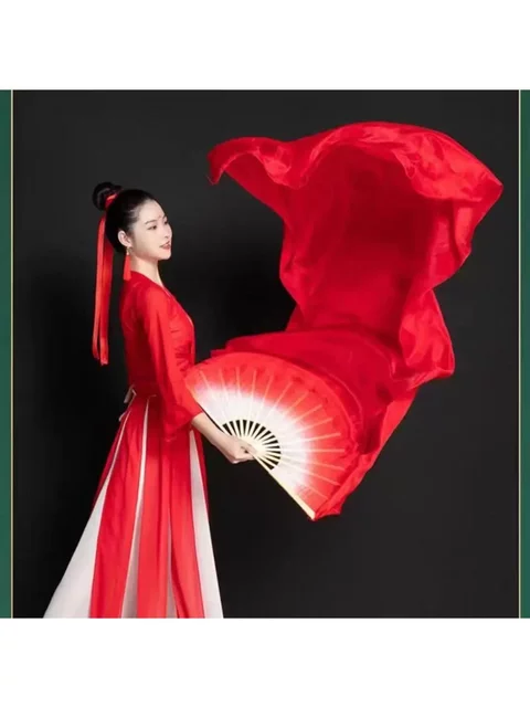 Classical Dance Long Floating Head Long Fan Dance Fan Big Red Wine Red Gradient Color Dance Fan Wanjiang Dance Fan