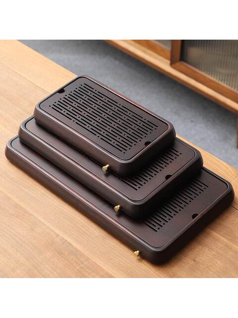 Water Storage Small Tea Tray, Solid Wood Bamboo Small Tea Table, Water-Draining Tea Tray, Household Dry Brewing Tea Tray, Water-Retaining Tea Set Tray