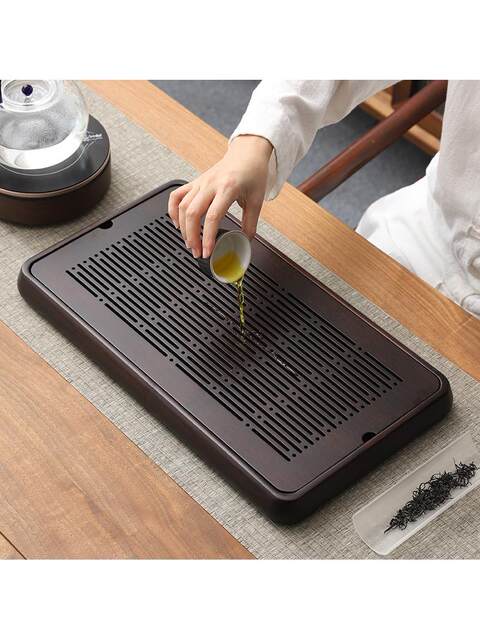 Water Storage Small Tea Tray, Solid Wood Bamboo Small Tea Table, Water-Draining Tea Tray, Household Dry Brewing Tea Tray, Water-Retaining Tea Set Tray