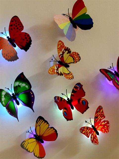 Glow-In-The-Dark Butterfly Stickers for Bedroom and Living Room Led Electronic Light-Emitting Self-Adhesive Background Wall Cute Romantic Christmas Scene Decoration