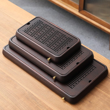 Water Storage Small Tea Tray, Solid Wood Bamboo Small Tea Table, Water-Draining Tea Tray, Household Dry Brewing Tea Tray, Water-Retaining Tea Set Tray
