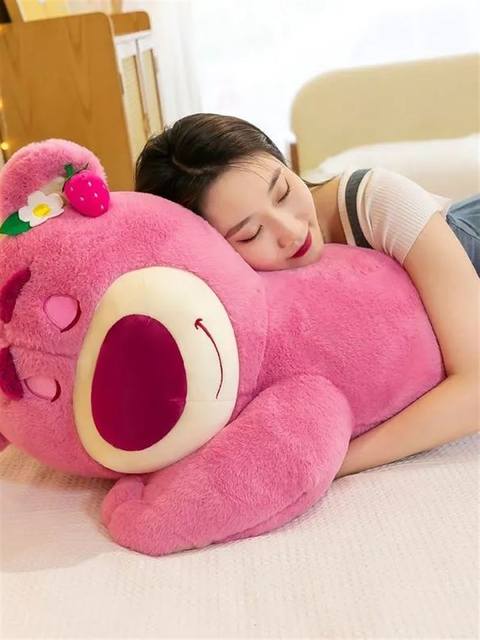 Strawberry Bear Pink Plush Toy, Unlucky Bear Sleeping Doll, Cute Pillow Cushion Gift for Girlfriend's Birthday