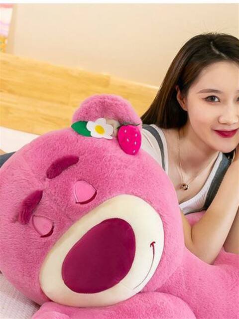 Strawberry Bear Pink Plush Toy, Unlucky Bear Sleeping Doll, Cute Pillow Cushion Gift for Girlfriend's Birthday