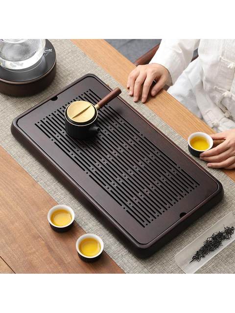 Water Storage Small Tea Tray, Solid Wood Bamboo Small Tea Table, Water-Draining Tea Tray, Household Dry Brewing Tea Tray, Water-Retaining Tea Set Tray