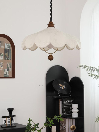 French Retro Restaurant Chandelier Retractable Bar Counter Bedroom Study Balcony Tea Table Living Room Cream Style Fabric Chandelier