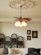Living Room Magic Bean Chandelier, French Mid-Century Style Rattan Chandelier, Retro Cloud Fan Living Room Main Light, Dining Room Solid Wood Lighting Fixtures