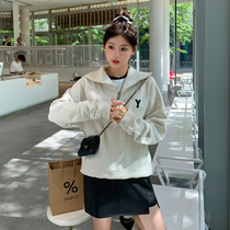 Maternity 2021 new autumn fashion casual lapel sweater long sleeve slim zipper pullover top top tide mother