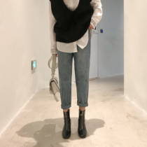 MITI Miti fashion pregnant women spring and autumn belly support radish small feet blue jeans long pants autumn