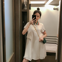 Pregnant womens summer fashion temperament lapel loose thin long size pregnant womens dress summer Polo skirt