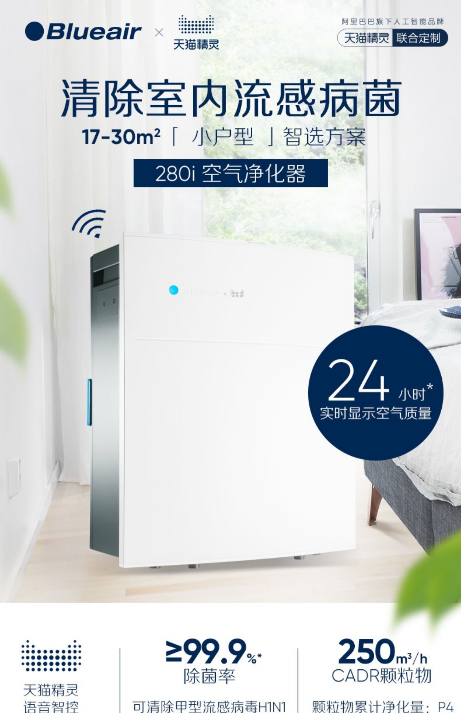 Máy lọc không khí thông minh Blueair hộ gia đình ngoài việc hấp thụ formaldehyd hút thuốc nội thất phòng ngủ khử mùi 280i may loc khong khi coway