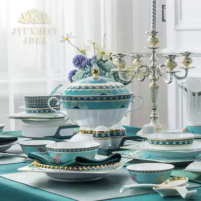 European high-grade cutlery set Jingdezhen dishes combination luxury love Horse square plate home bone china