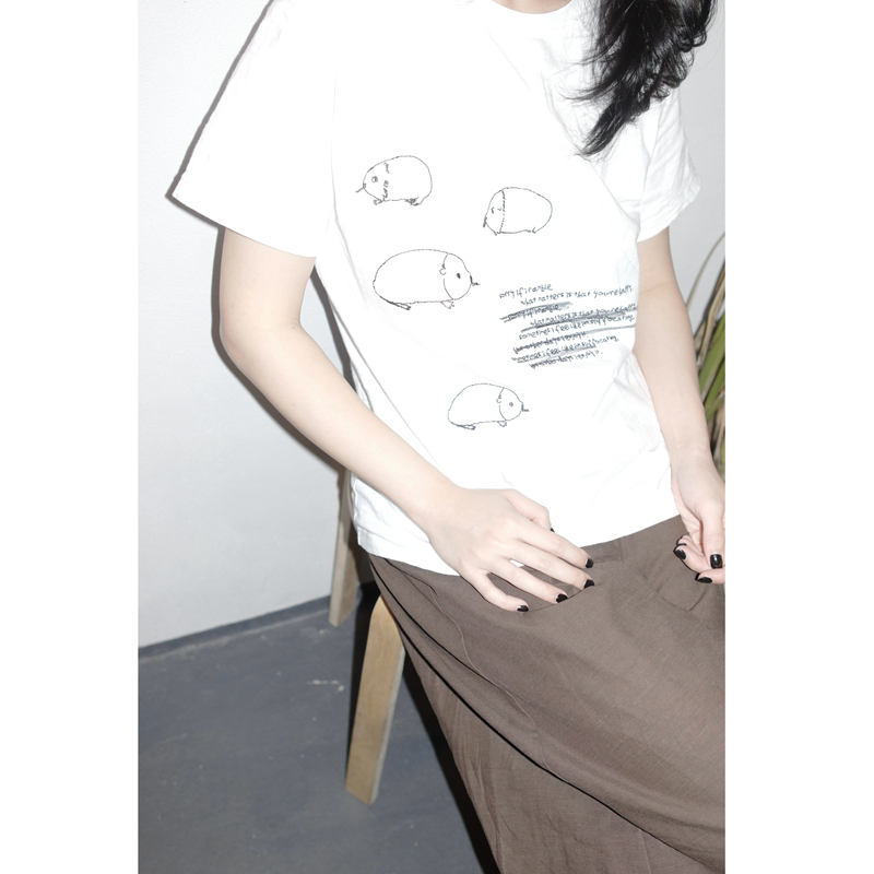 Wish You Happiness (Pig) Bamboo Cotton Embroidered Short Sleeves