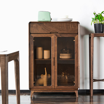 Nordic all solid wood sideboard Black Walnut restaurant cabinet kitchen cabinet modern minimalist storage cabinet storage