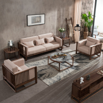 Sanchen new Chinese style all solid wood sofa black walnut modern Zen sofa combination fabric living room complete set of furniture